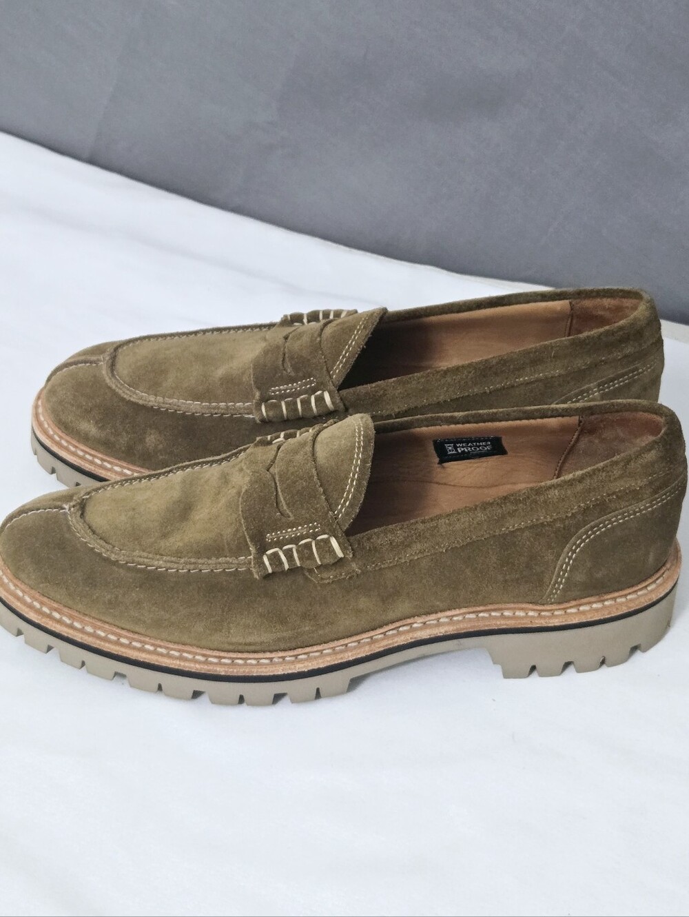 Allen Edmonds Freeport Weatherproof Suede Penny Loafers Olive Green Men's 7D EUC